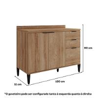 Balcão De Cozinha Miami 1200mm 2 Portas 3 Gavetas Com Tampo Carraro Freijó - 2