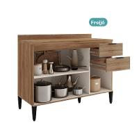 Balcão De Cozinha Miami 1200mm 2 Portas 3 Gavetas Com Tampo Carraro Freijó