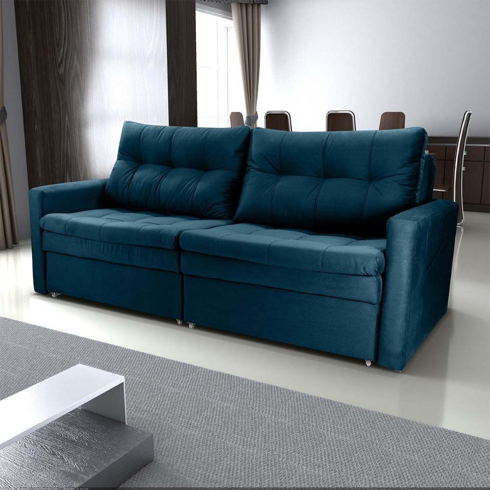 Sofá Cama Reclinável 2 Lugares 220cm Nayla Veludo Turkey Petróleo Matrix Veludo Turkey Petróleo - 8