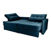 Sofá Cama Reclinável 2 Lugares 220cm Nayla Veludo Turkey Petróleo Matrix Veludo Turkey Petróleo