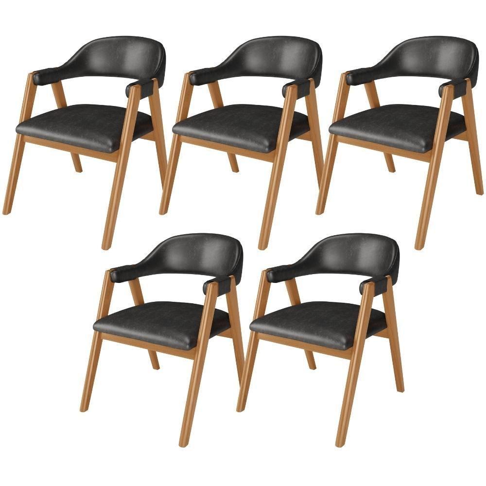 Kit 05 Cadeiras De Jantar E Estar Living Estofada Nadja L02 Couríssimo Preto - Lyam Decor - 1