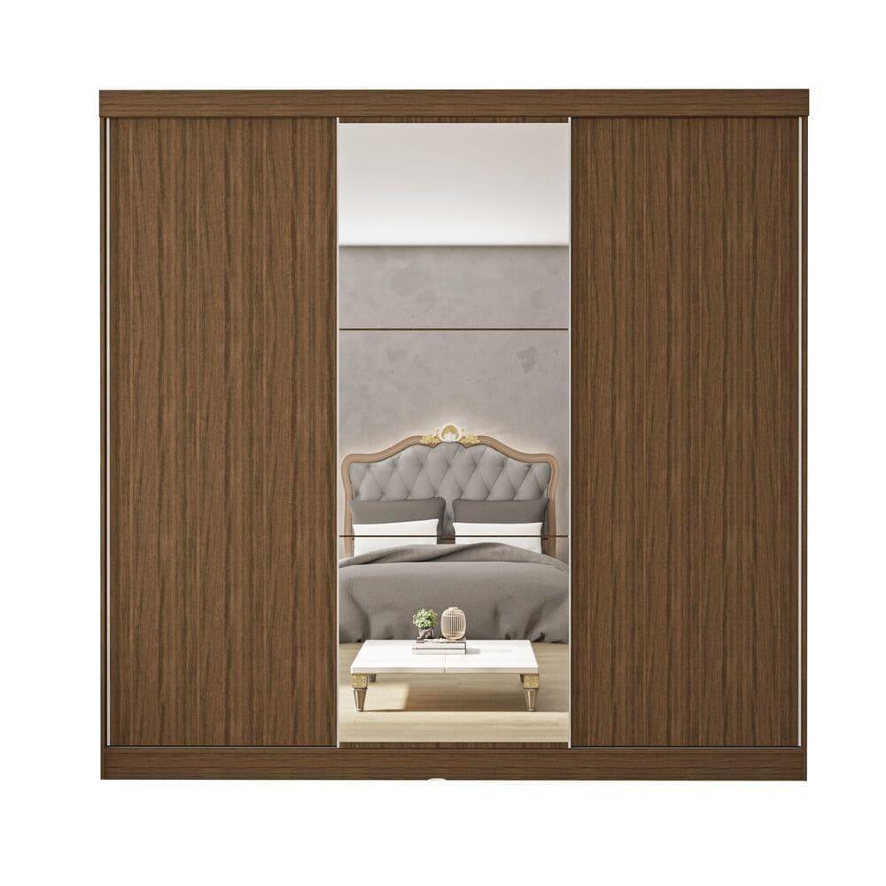 Guarda Roupa 3 Portas De Correr Com Espelho Central 4 Gavetas Evidence Minastex Freijó - 4