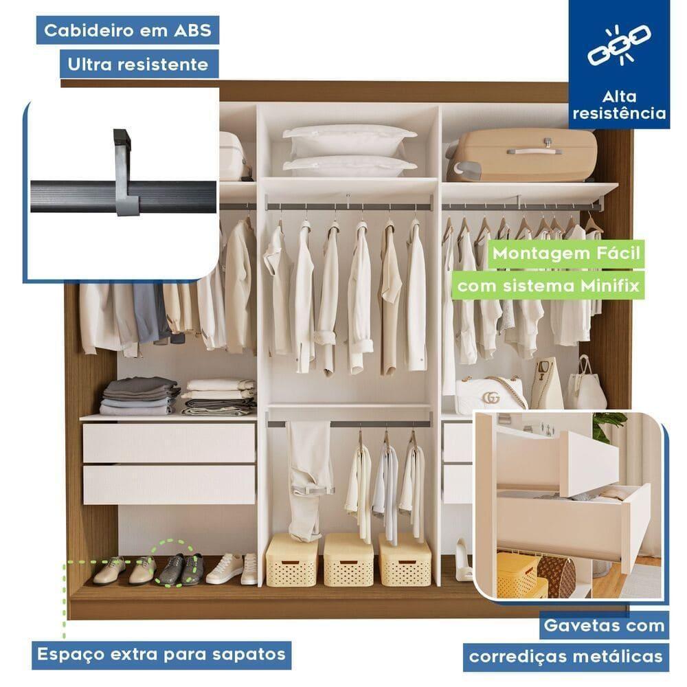 Guarda Roupa 3 Portas De Correr Com Espelho Central 4 Gavetas Evidence Minastex Freijó - 7