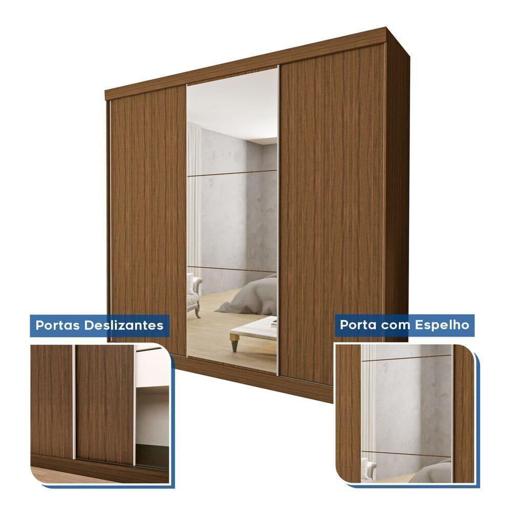 Guarda Roupa 3 Portas De Correr Com Espelho Central 4 Gavetas Evidence Minastex Freijó - 9
