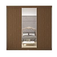 Guarda Roupa 3 Portas De Correr Com Espelho Central 4 Gavetas Evidence Minastex Freijó