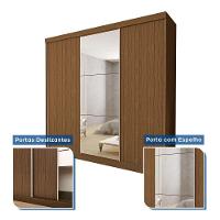 Guarda Roupa 3 Portas De Correr Com Espelho Central 4 Gavetas Evidence Minastex Freijó - 9