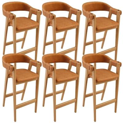 Kit 06 Banquetas Alta Nadja L02 Assento Courino Estrutura Madeira Encosto Fixo Marrom
