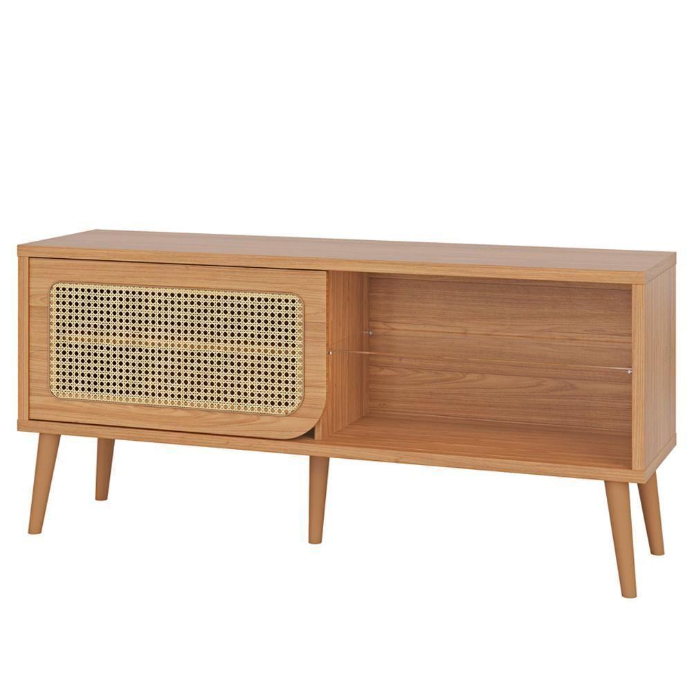 Rack Para Sala De Estar Tv 55 Pol Porta Tela Natural 135cm Mahal D03 Freijó - Lyam Decor - 1