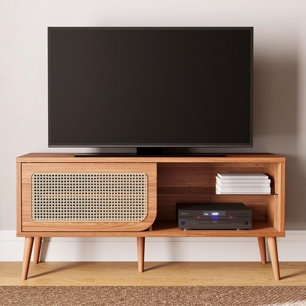 Rack Para Sala De Estar Tv 55 Pol Porta Tela Natural 135cm Mahal D03 Freijó - Lyam Decor - 2