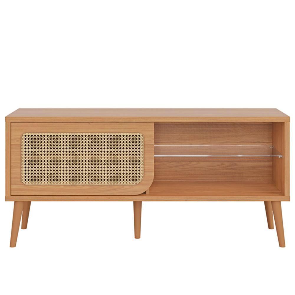 Rack Para Sala De Estar Tv 55 Pol Porta Tela Natural 135cm Mahal D03 Freijó - Lyam Decor - 3