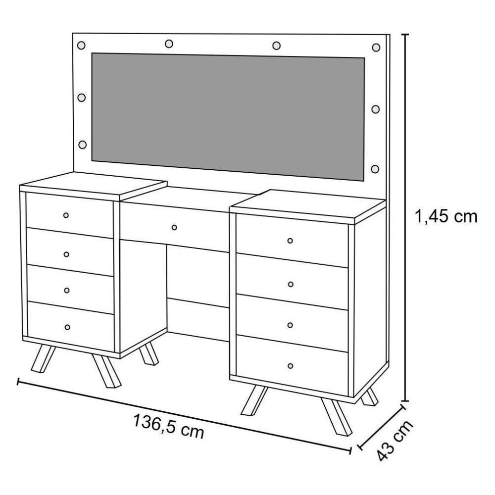Penteadeira Camarim Com Espelho 9 Gavetas Mila Rosê - Móveis Luapa - 4