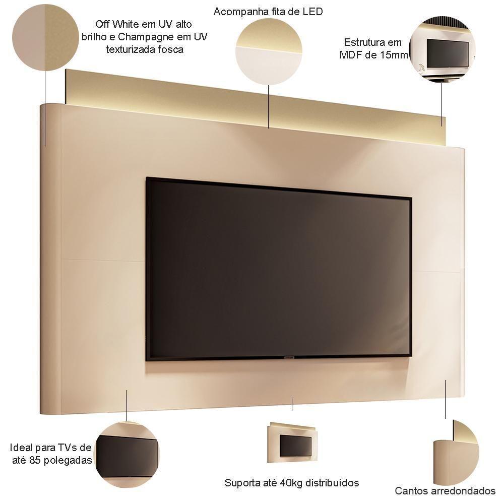 Rack Para Sala Orgânico Sâmia Com Painel Para Tv 85 Pol Aslan B01 Off White Champagne - Lyam Decor - 2