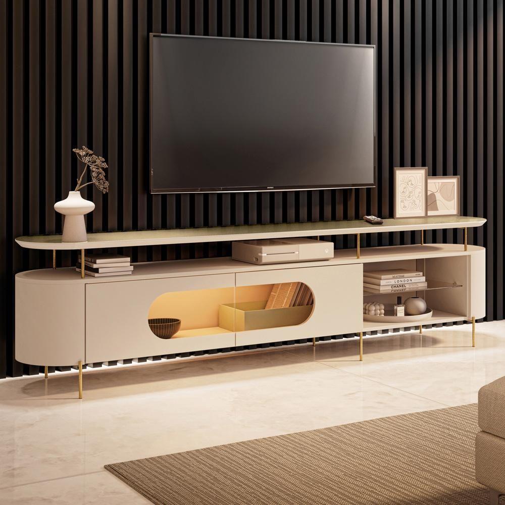 Rack Para Sala Orgânico Sâmia Com Painel Para Tv 85 Pol Aslan B01 Off White Champagne - Lyam Decor - 7