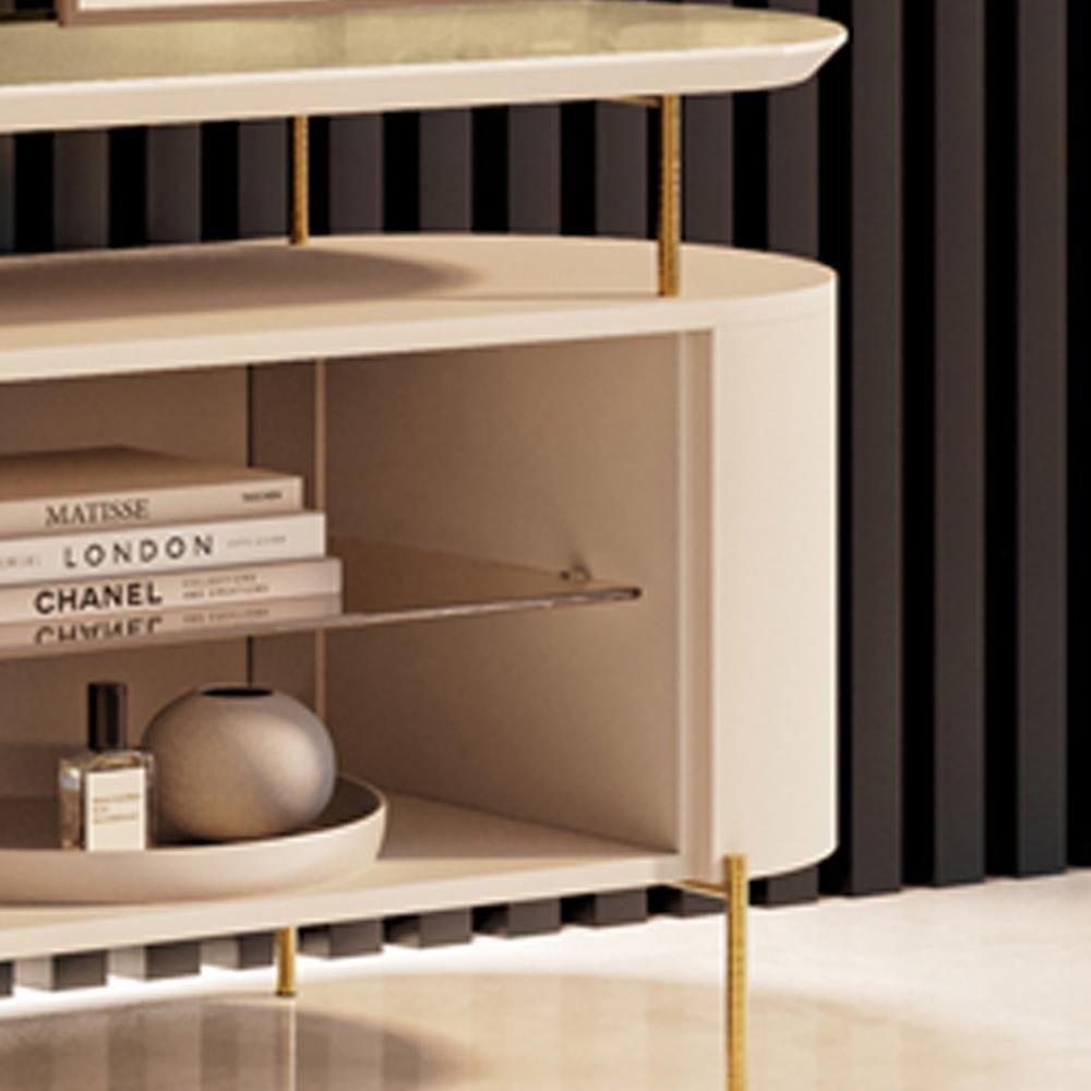 Rack Para Sala Orgânico Sâmia Com Painel Para Tv 85 Pol Aslan B01 Off White Champagne - Lyam Decor - 10