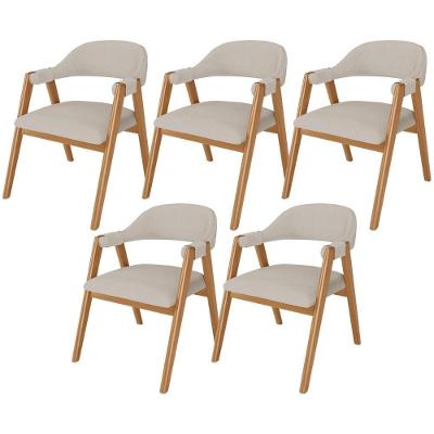 Kit 05 Cadeiras De Jantar E Estar Living Estofada Nadja L02 Linho Bege - Lyam Decor