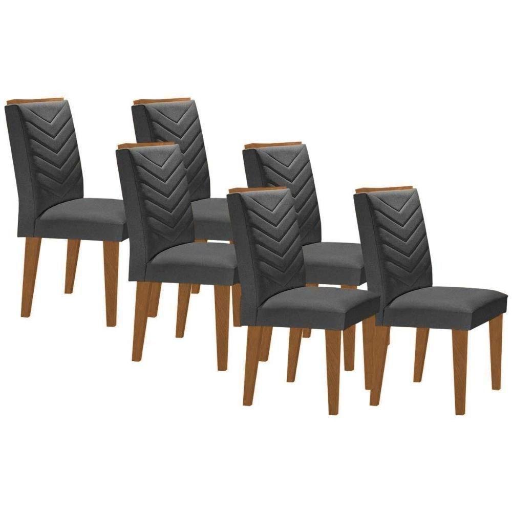 Kit 6 Cadeiras De Cozinha Londrina 6 Un Capuccino Linho Grafite Rufato - 1