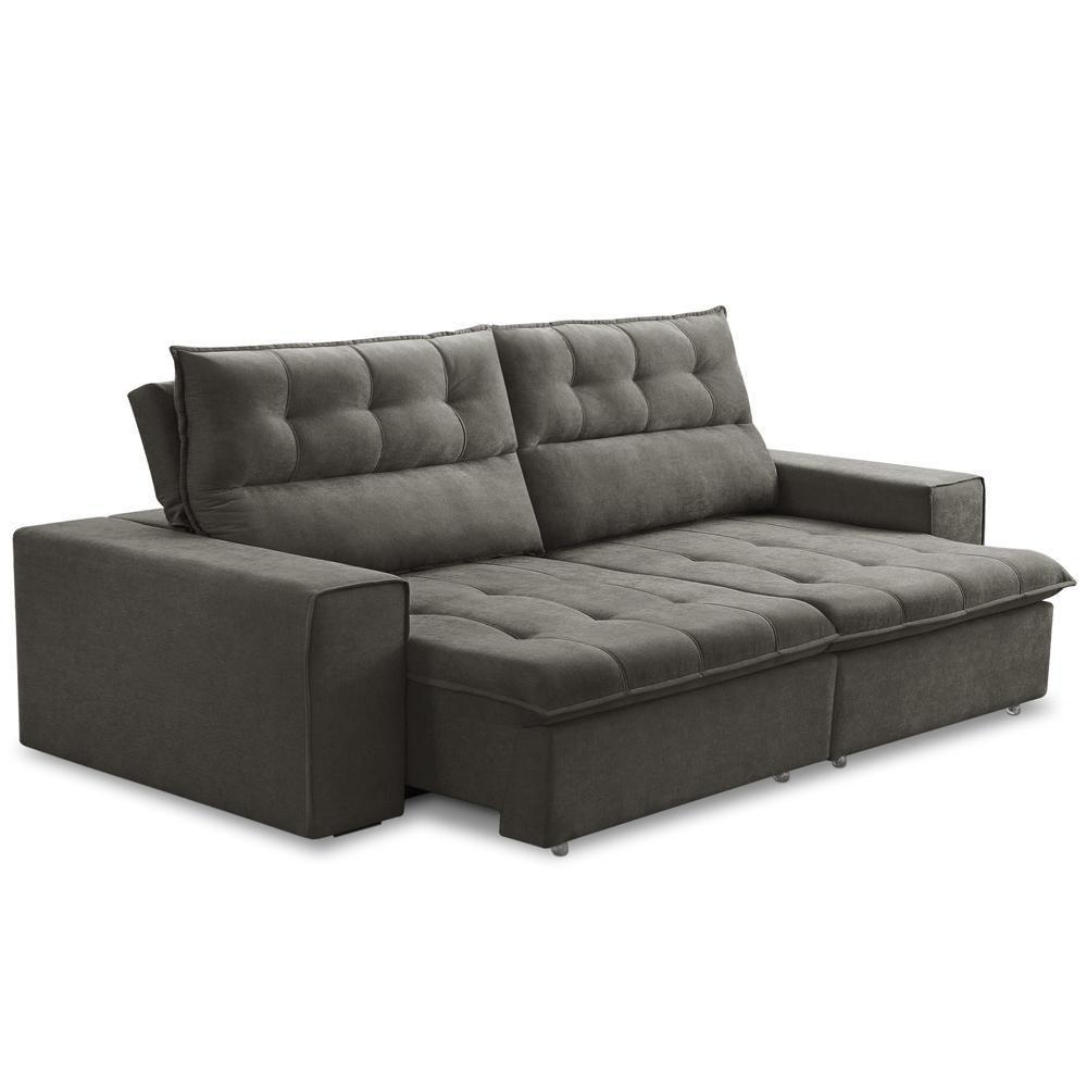 Sofá Retrátil Reclinável Para Sala 3 Lugares 220cm Neruda F04 Veludo Marrom Escuro - Lyam Decor - 5