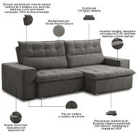 Sofá Retrátil Reclinável Para Sala 3 Lugares 220cm Neruda F04 Veludo Marrom Escuro - Lyam Decor - 3