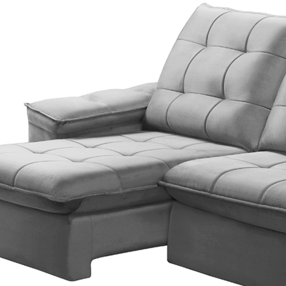 Sofá Retrátil Reclinável Para Sala 3 Lugares 210cm Nijma F04 Veludo Cinza Claro - Lyam Decor - 6