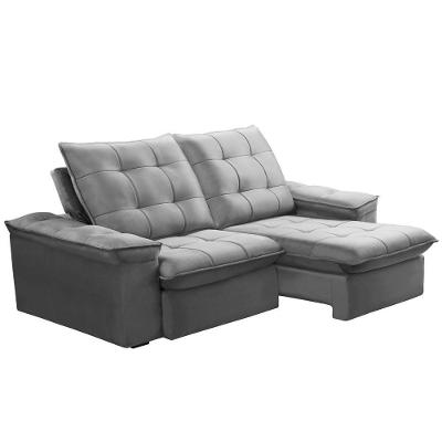 Sofá Retrátil Reclinável Para Sala 3 Lugares 210cm Nijma F04 Veludo Cinza Claro - Lyam Decor