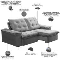 Sofá Retrátil Reclinável Para Sala 3 Lugares 210cm Nijma F04 Veludo Cinza Claro - Lyam Decor - 3