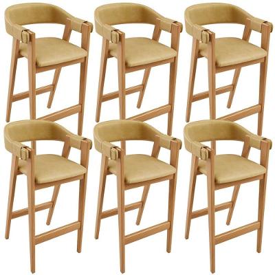 Kit 6 Banquetas Alta Nadja L02 Assento Courino Base Madeira Encosto Fixo Fendi