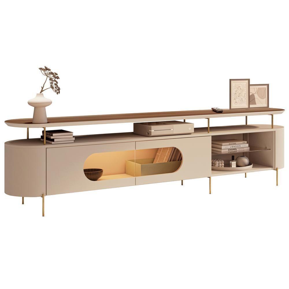 Rack Para Sala De Estar Tv 85 Pol Orgânico Sâmia B01 Off White Castanho - Lyam Decor - 1
