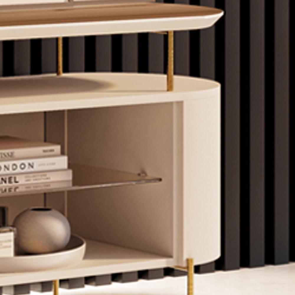 Rack Para Sala De Estar Tv 85 Pol Orgânico Sâmia B01 Off White Castanho - Lyam Decor - 6