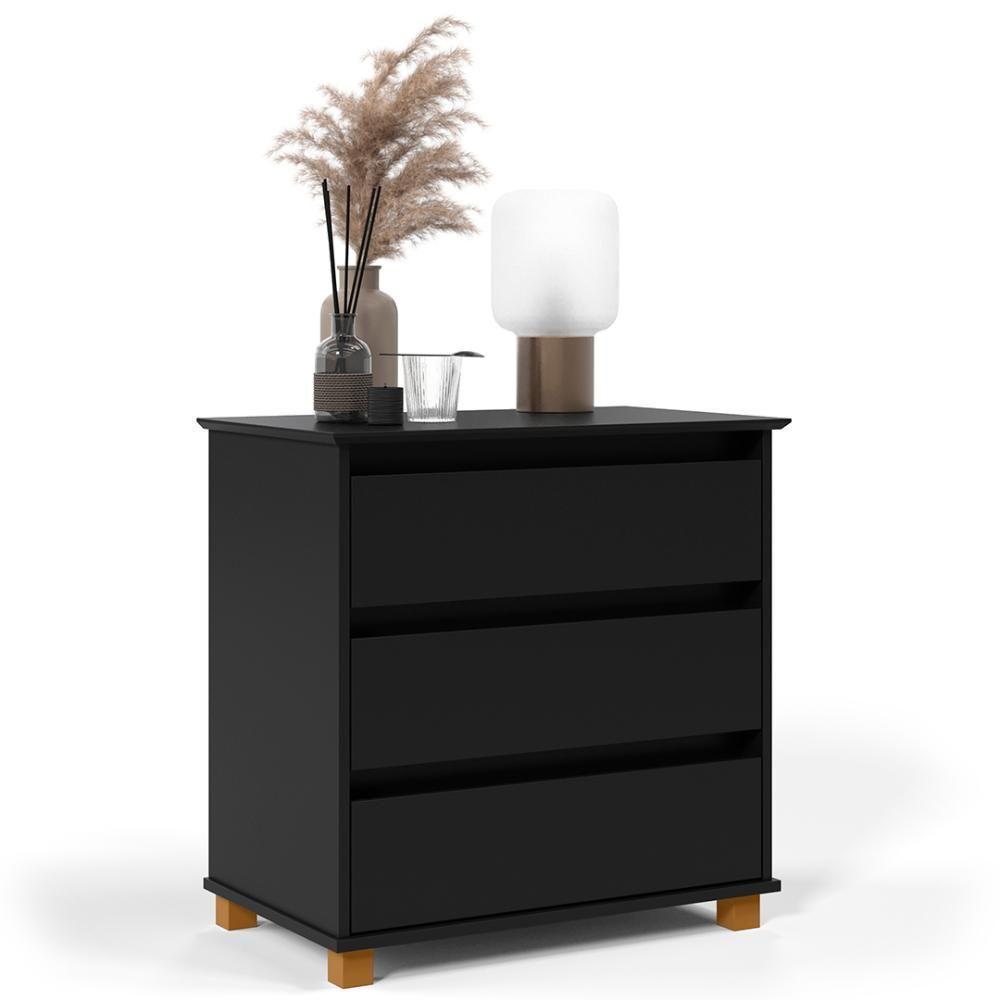 Cômoda Para Quarto 3 Gavetas 68cm Ej Preto - Ej Móveis - 1