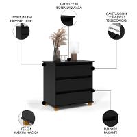 Cômoda Para Quarto 3 Gavetas 68cm Ej Preto - Ej Móveis - 3