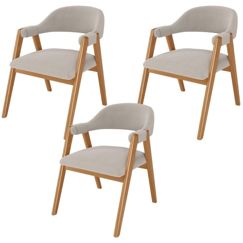 Kit 03 Cadeiras De Jantar E Estar Living Estofada Nadja L02 Bouclê Creme - Lyam Decor - 1