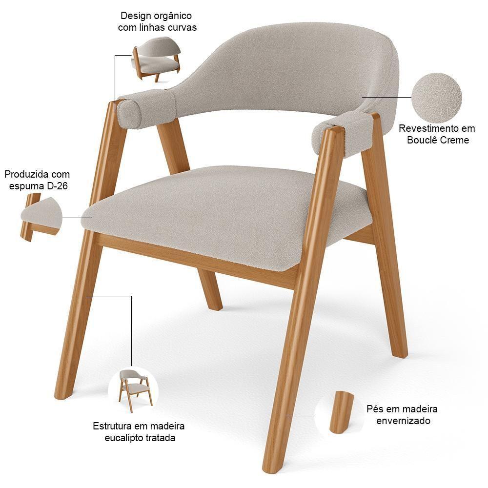 Kit 03 Cadeiras De Jantar E Estar Living Estofada Nadja L02 Bouclê Creme - Lyam Decor - 5