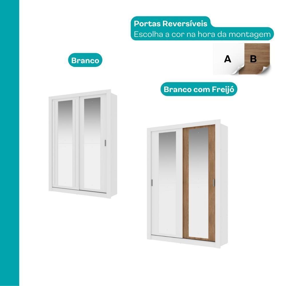 Guarda Roupa Solteiro 2 Portas Darvi Com 2 Espelhos Carraro Branco - 4
