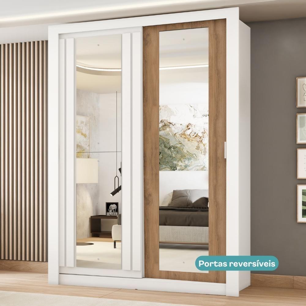 Guarda Roupa Solteiro 2 Portas Darvi Com 2 Espelhos Carraro Branco - 10