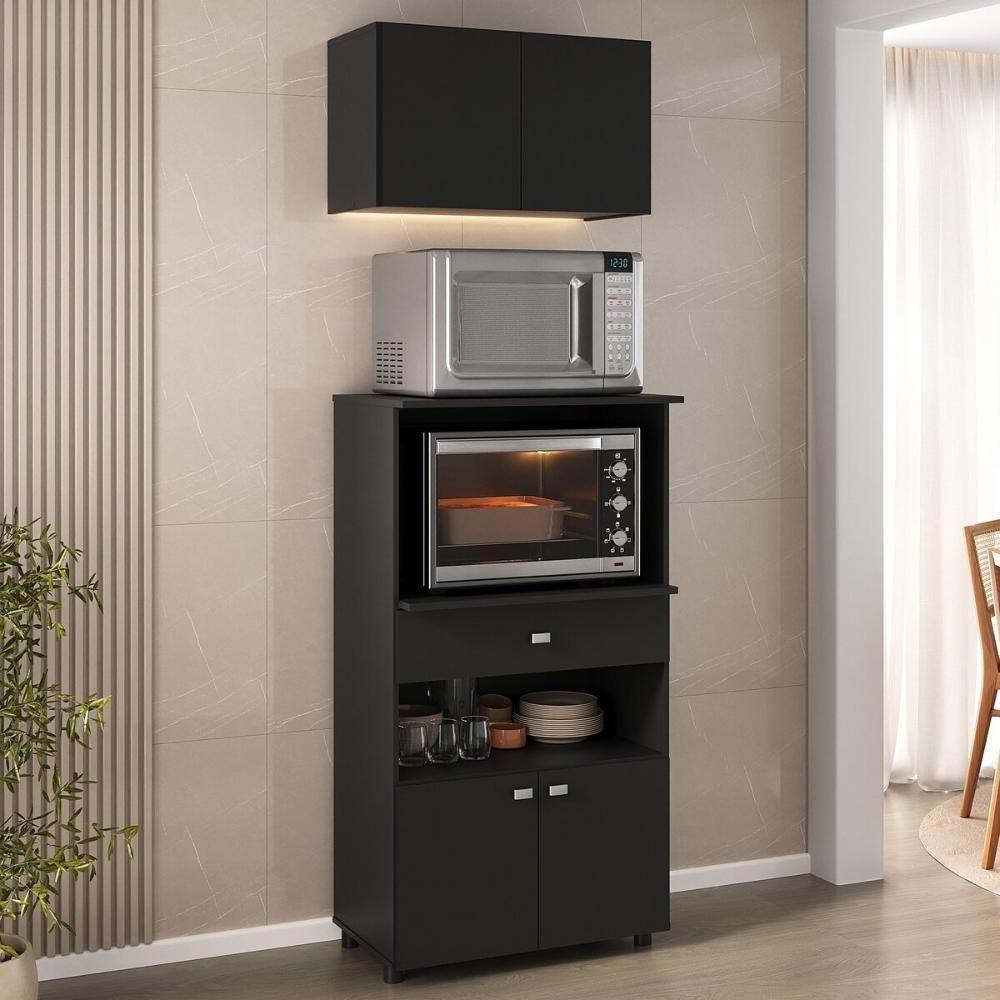 Kit Armário De Cozinha 62,5cm Com Balcão Para Forno/micro-ondas Multimóveis Mp2281 Preto - 1