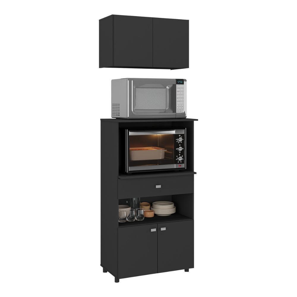 Kit Armário De Cozinha 62,5cm Com Balcão Para Forno/micro-ondas Multimóveis Mp2281 Preto - 2