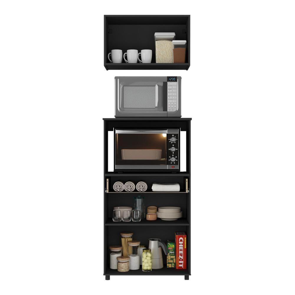 Kit Armário De Cozinha 62,5cm Com Balcão Para Forno/micro-ondas Multimóveis Mp2281 Preto - 5