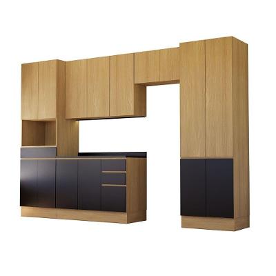 Cozinha Completa 5 Peças Slim 15 Portas 4 Gavetas MDF 340cm Preto com Tampo Texturizado