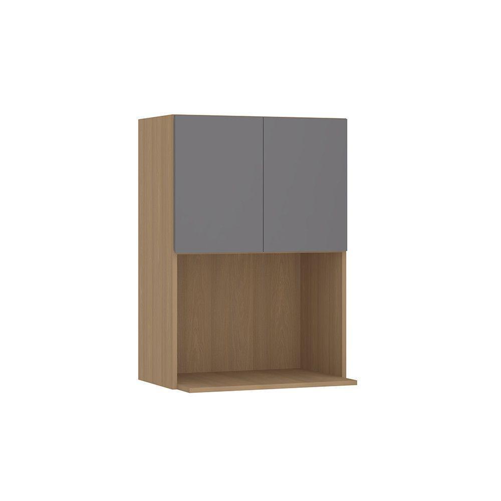 Armário Aéreo Para Micro-ondas 60cm 2 Portas Slim Luciane Mó Freijó/cinza Puro - 1
