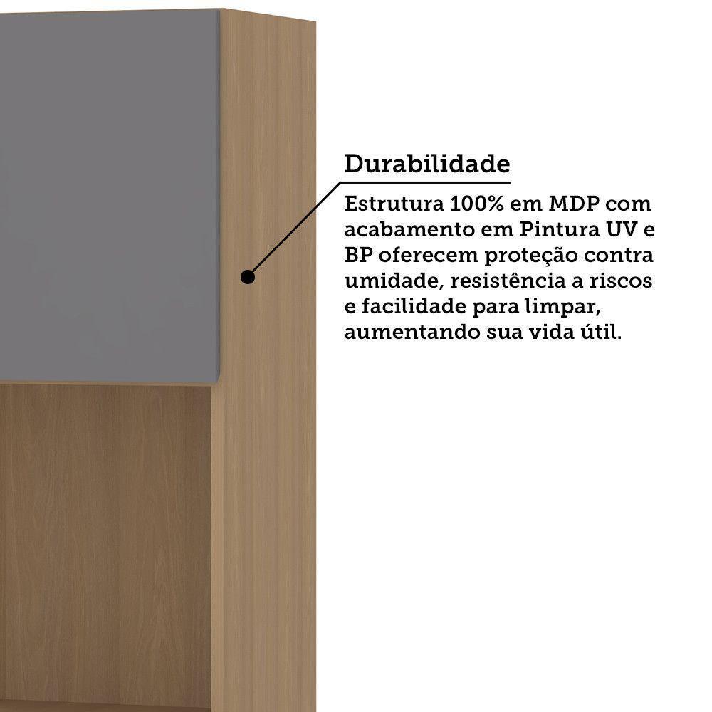 Armário Aéreo Para Micro-ondas 60cm 2 Portas Slim Luciane Mó Freijó/cinza Puro - 3