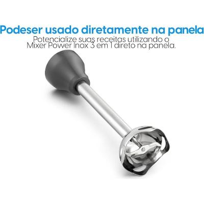 Mixer De Alimentos Cinza Lunar Inox 600W 3 Em 1 Copo 700ml Elgin 220V