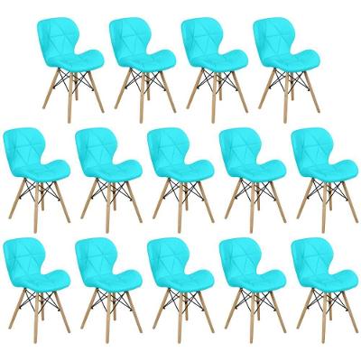 Kit 14 Cadeiras De Jantar Charles Eames Slim Wood Estofada - Tiffany