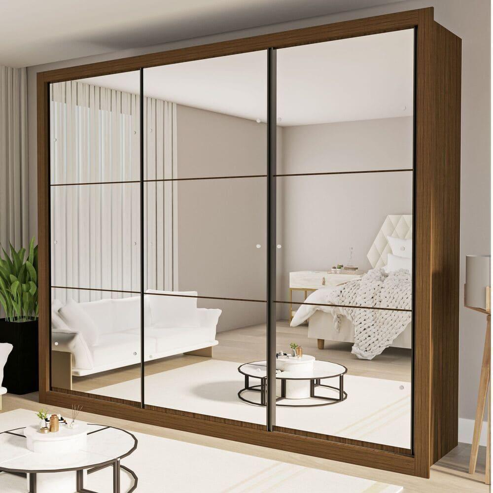 Guarda Roupa 3 Portas De Correr Todo Espelhado 6 Gavetas Ravena Minastex Freijó - 2