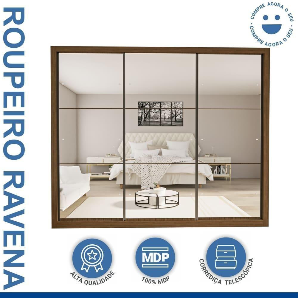 Guarda Roupa 3 Portas De Correr Todo Espelhado 6 Gavetas Ravena Minastex Freijó - 5