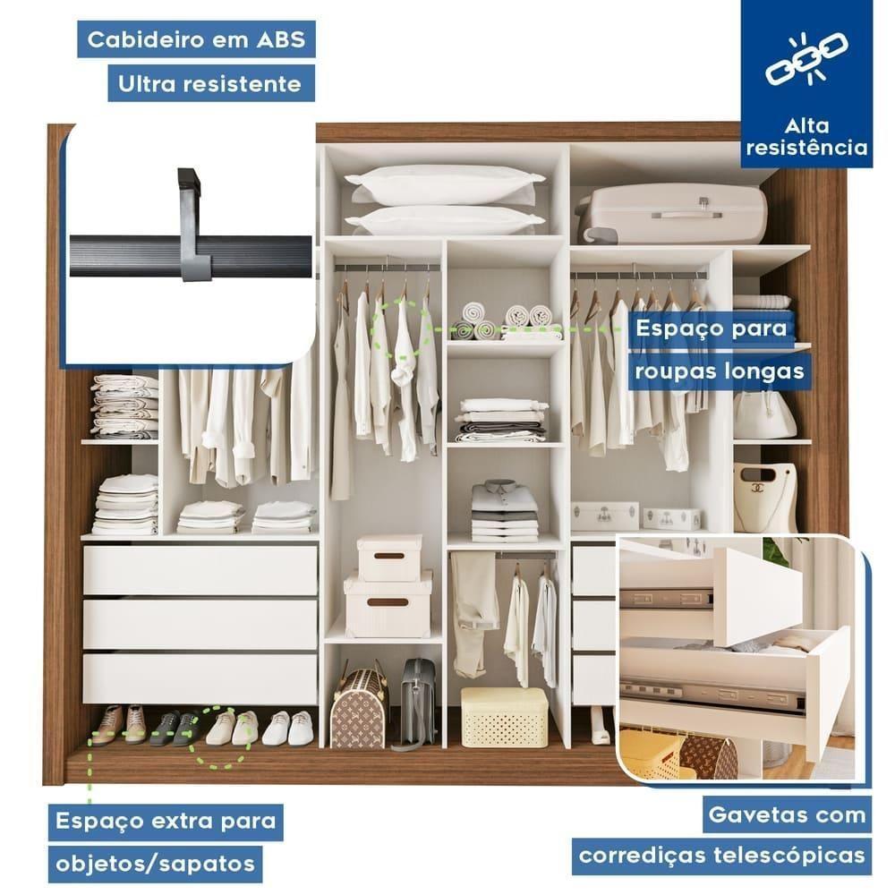 Guarda Roupa 3 Portas De Correr Todo Espelhado 6 Gavetas Ravena Minastex Freijó - 6