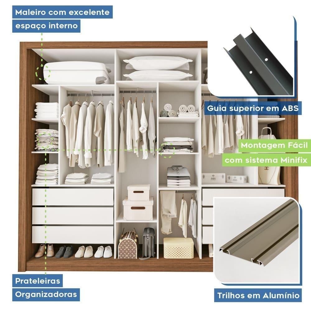 Guarda Roupa 3 Portas De Correr Todo Espelhado 6 Gavetas Ravena Minastex Freijó - 8