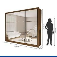 Guarda Roupa 3 Portas De Correr Todo Espelhado 6 Gavetas Ravena Minastex Freijó - 3