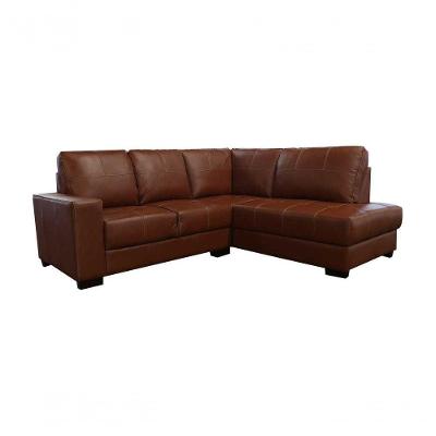Sofá De Couro Canto Marrocos 2 Lugares Com Chaise Direita Conhaque Com Brilho - Mempra Design
