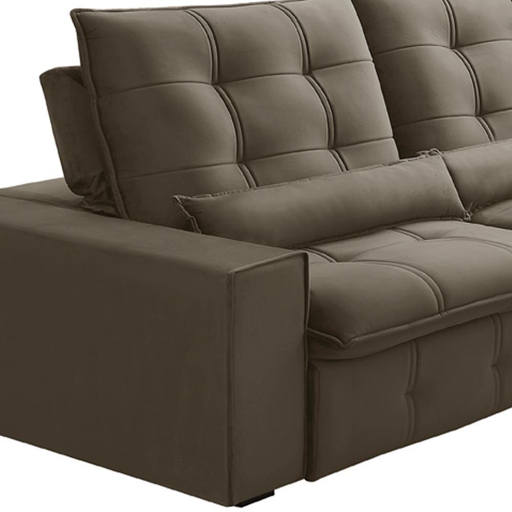 Sofá Retrátil Reclinável Para Sala 3 Lugares 210cm Curie F04 Veludo Marrom Claro - Lyam Decor - 6