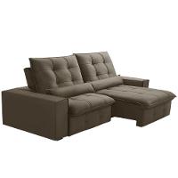 Sofá Retrátil Reclinável Para Sala 3 Lugares 210cm Curie F04 Veludo Marrom Claro - Lyam Decor - 1